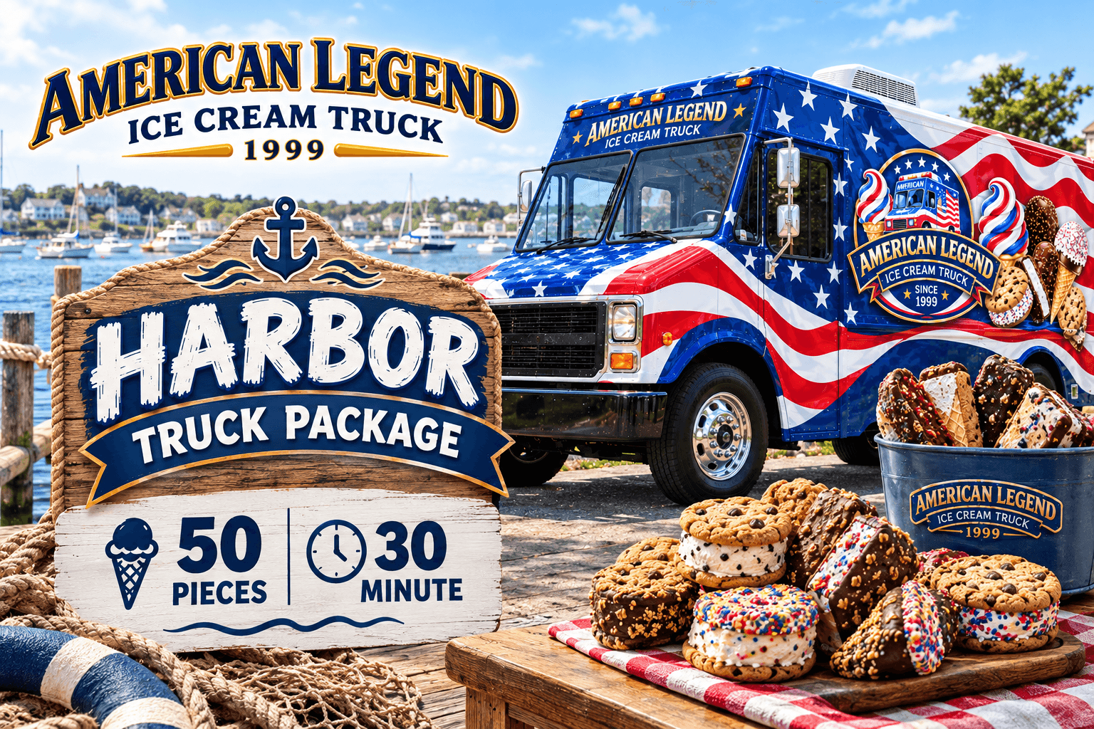Reserve our Harbor for your event in MA Harbor - Premium ice cream truck catering package in New England