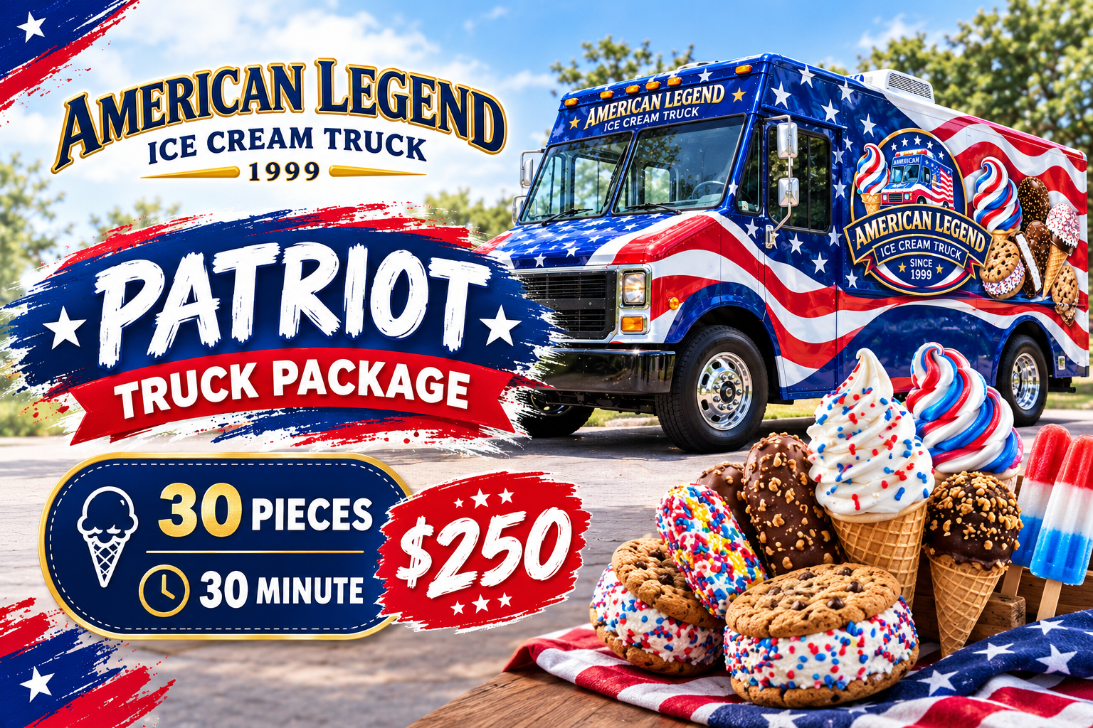 Rent Patriot for your event in New England Patriot - American Legend ice cream truck catering package in New England